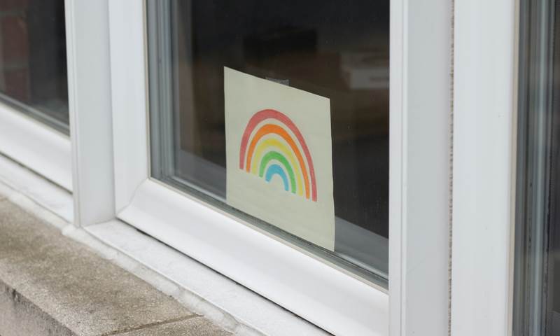 rainbow drawing in a window