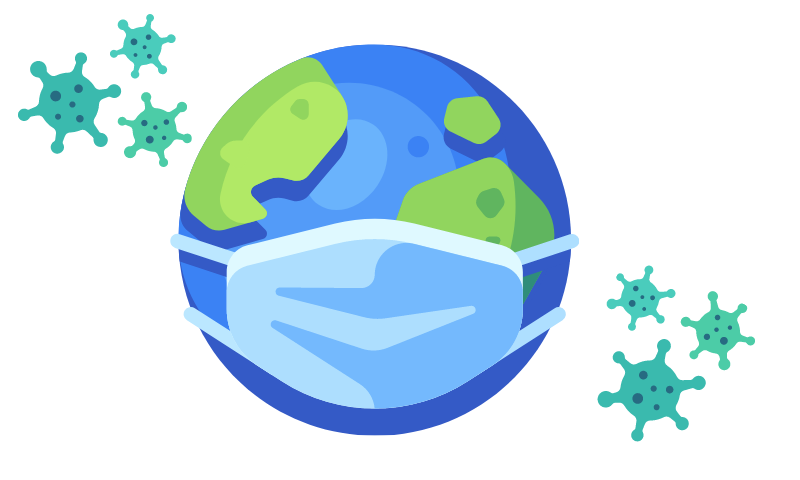 Graphic of a globe with a mask on