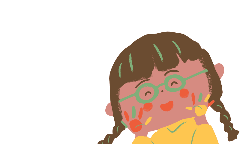 A cartoon drawing of a girl with paint on her hands