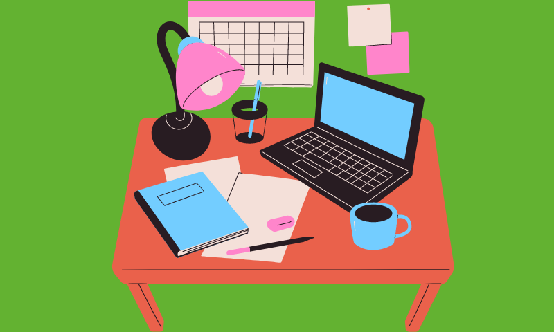 learning instruments on a desk