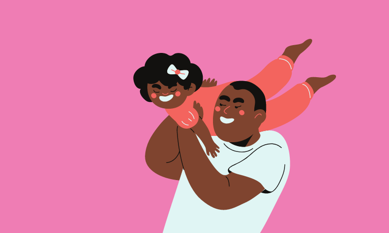 a man is holding a child up on his shoulders 