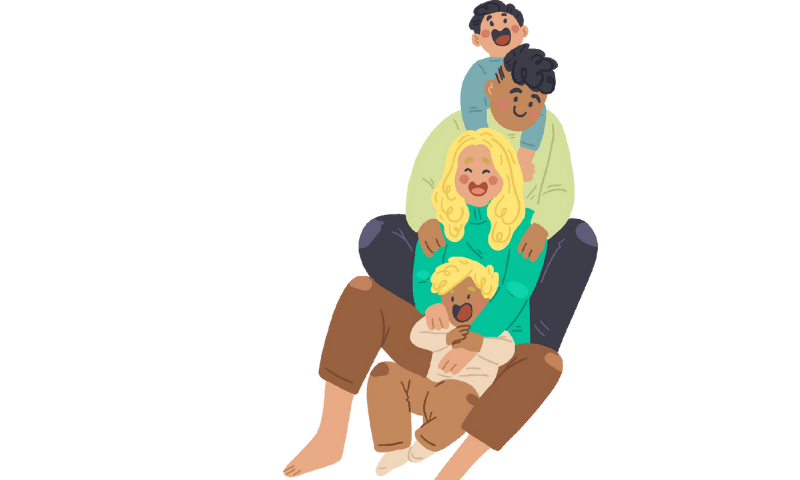 An illustration of a family sitting together.