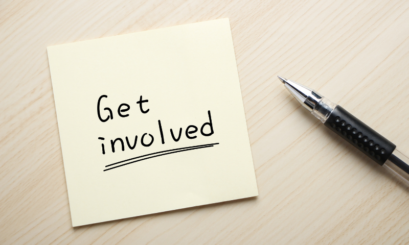 get involved written on a post-it note
