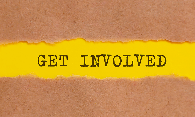 get involved typewritten on yellow paper