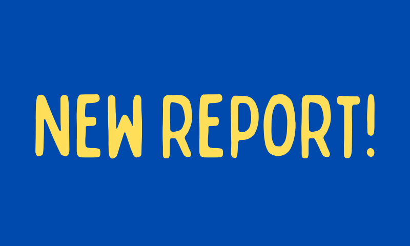 new report in yellow text with a blue background