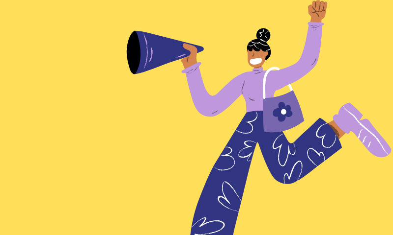 a girl holding a microphone is dressed in purple