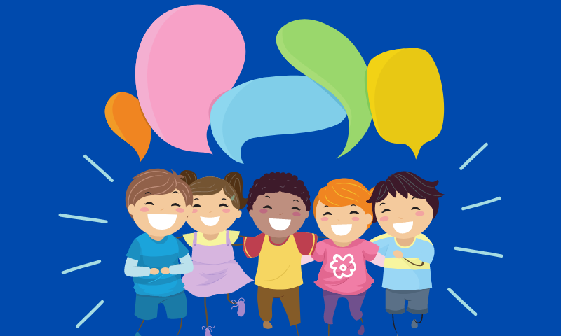 a group of children talking 