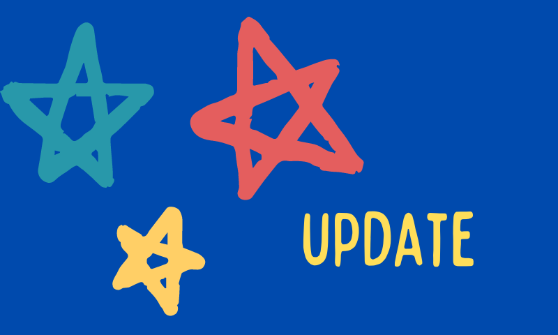 the word 'update' with stars surrounding it