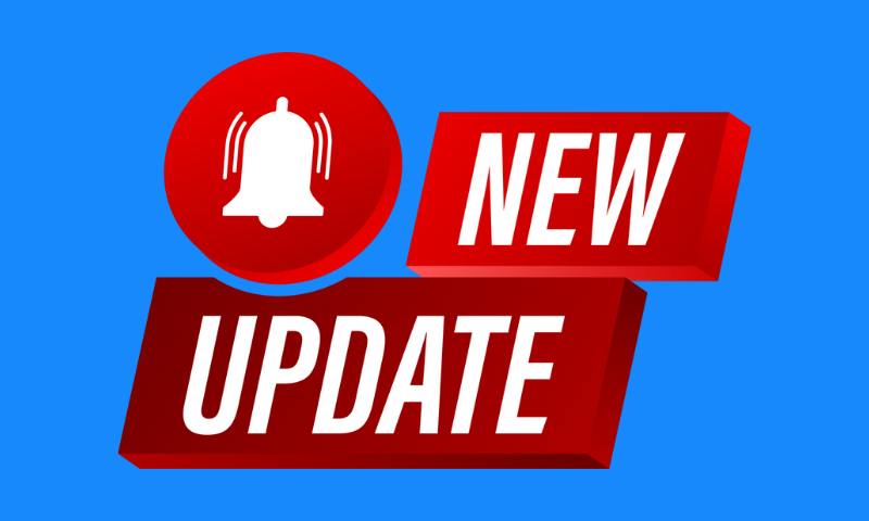 "new update" is in a red box and is set against a blue background