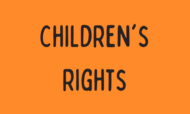 the text 'children's rights' is against orange background