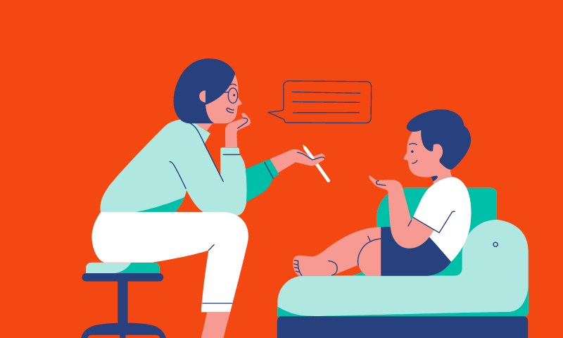 a therapist talking to a child