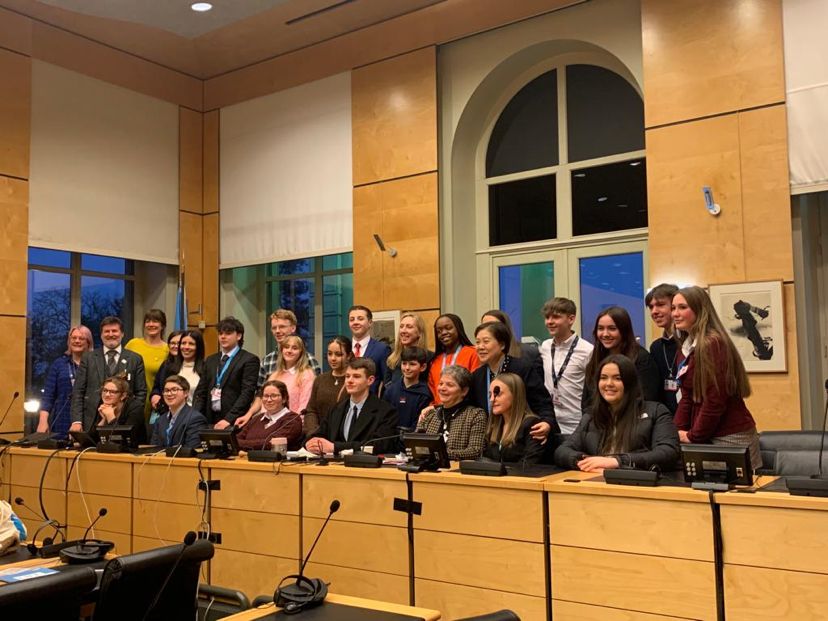 Group of children and young people visit to the UN including #TeamUNScotland, MSYPs and MCPs