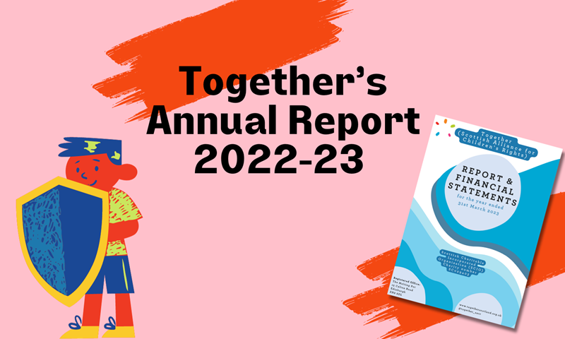 'Together's annual report 2022-23' with cover and icon of child with shield
