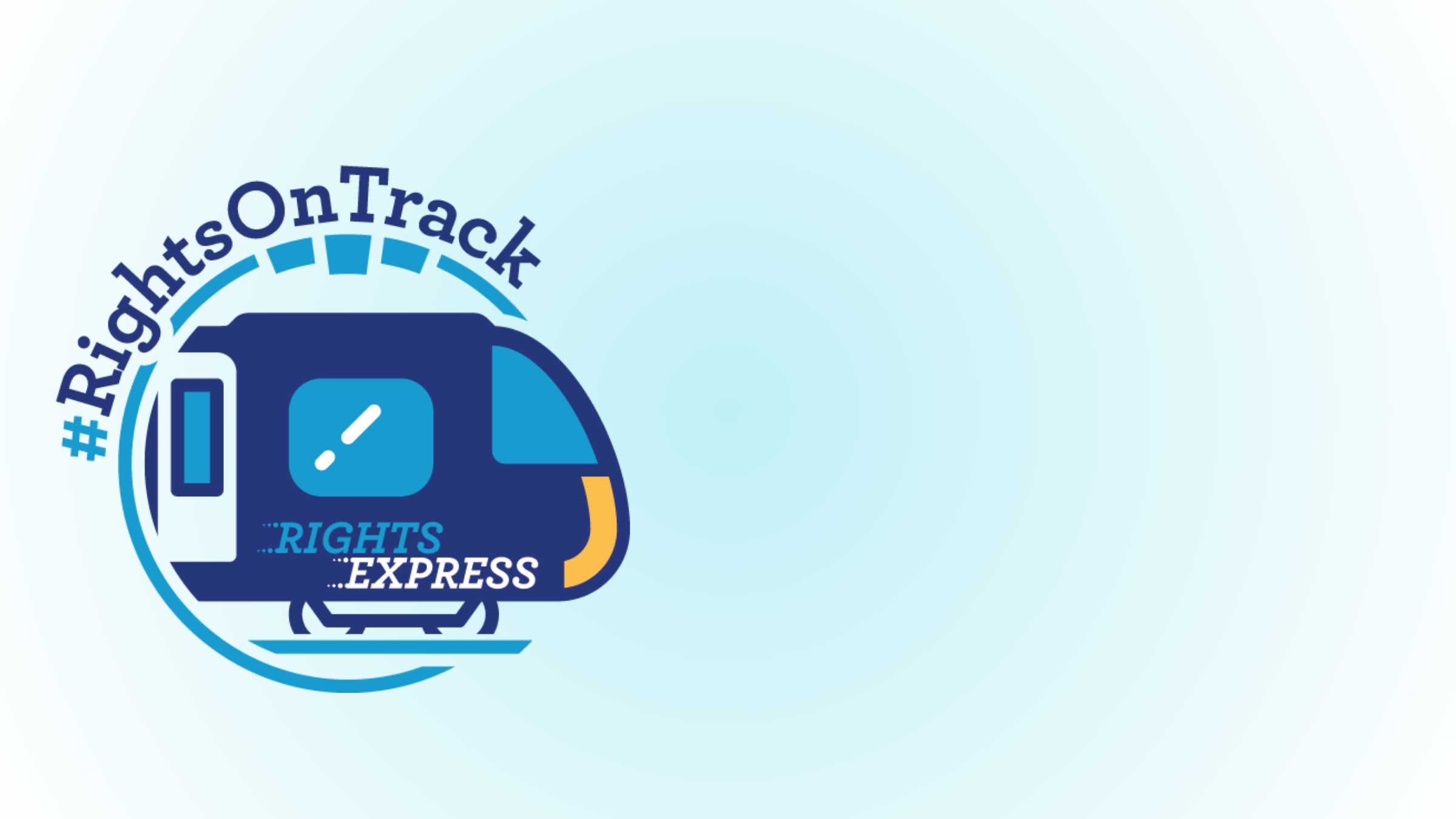 Illustration of a blue train with the words Rights on track.