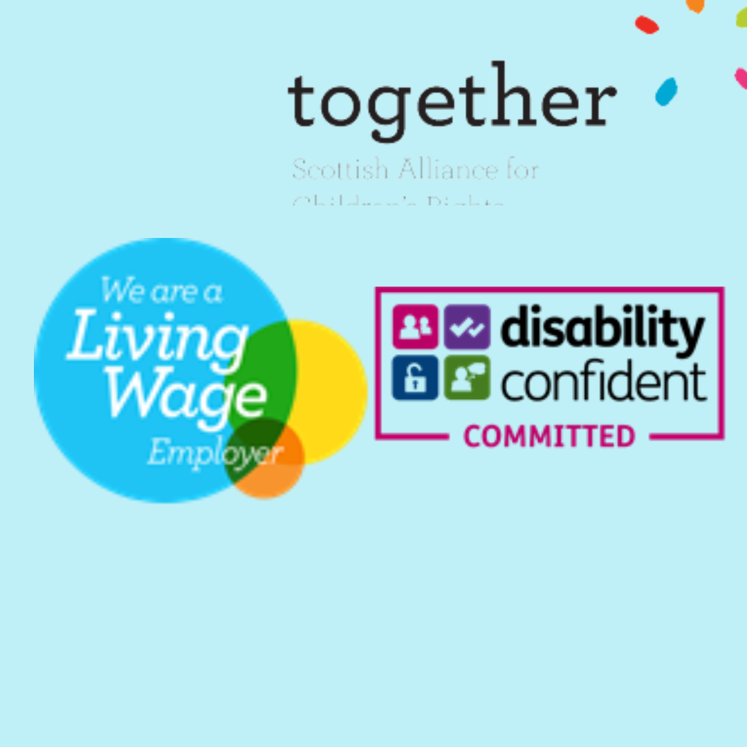 living wage logo, disability confident logo and Together's logo.