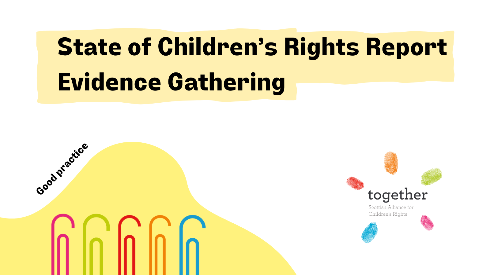 Title at the top, five paper clips, "good practice", unusual shape and Together logo.